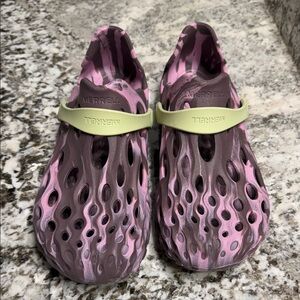 Merrell Pink Purple Foam Clogs with Lime Strap